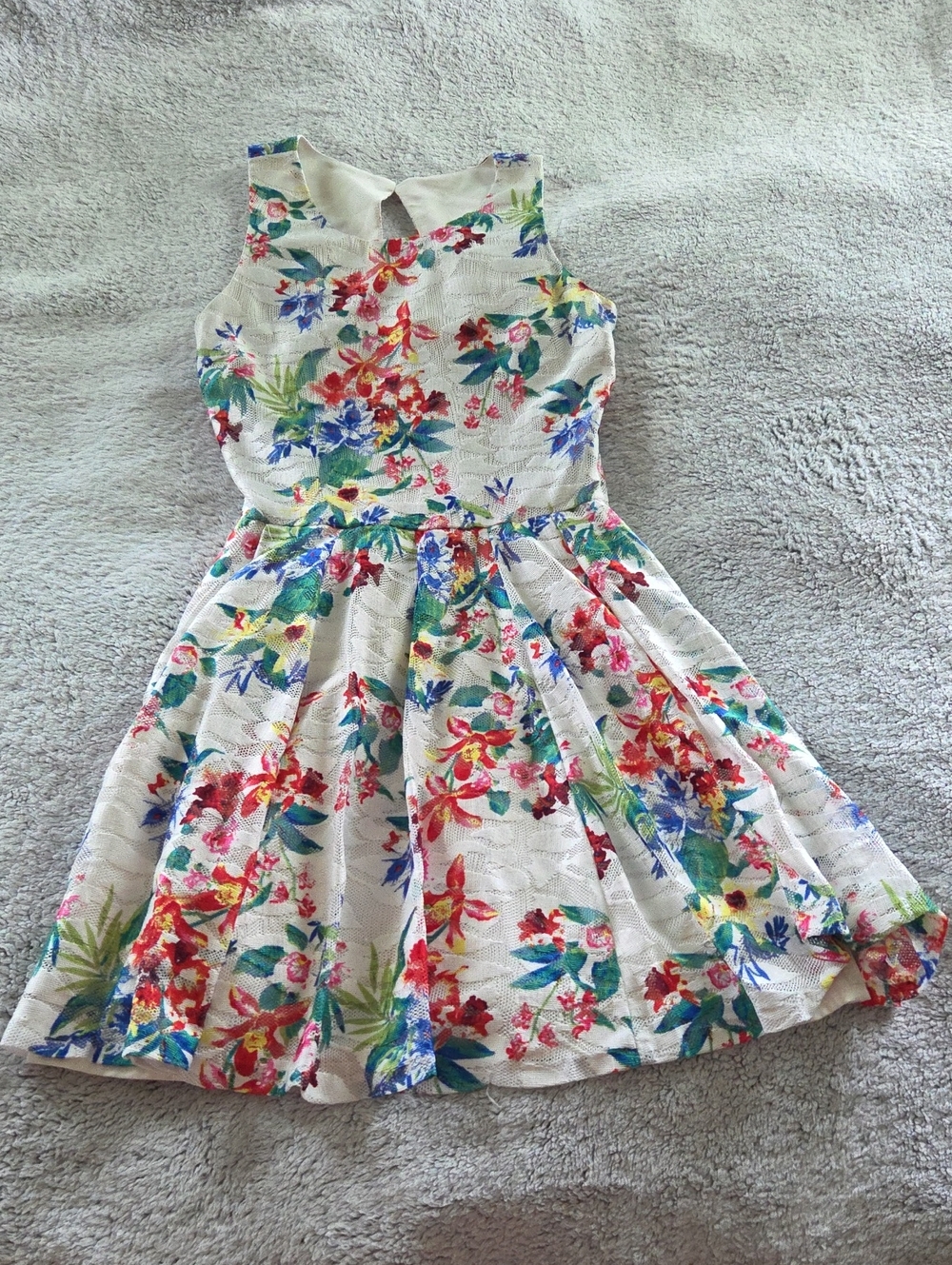 love...ady White Sleeveless Floral Fit-and-Flare Dress